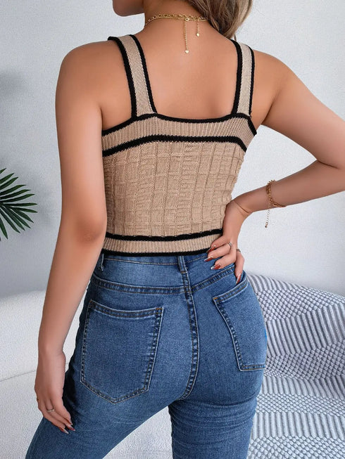 'Xylia' Striped Knit Crop Top - Celes Fashion
